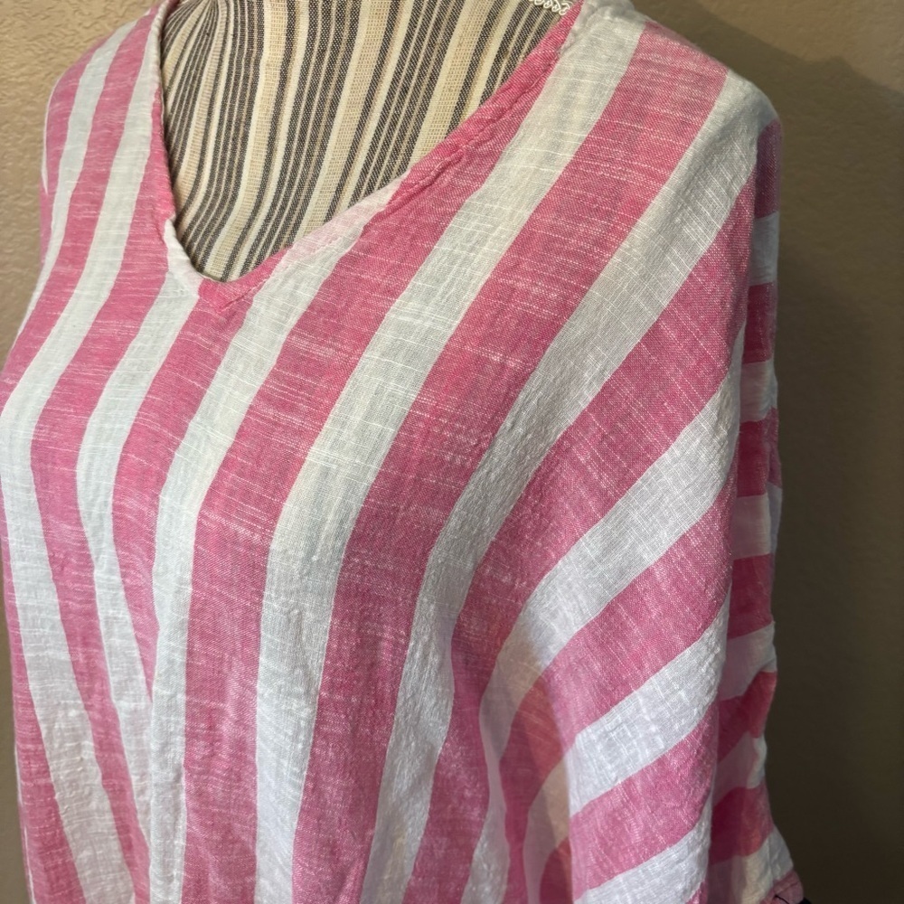 Mud Pie Coverup Pink White Striped Black Fringe Beach Swim Poncho Cotton - Picture 9 of 16